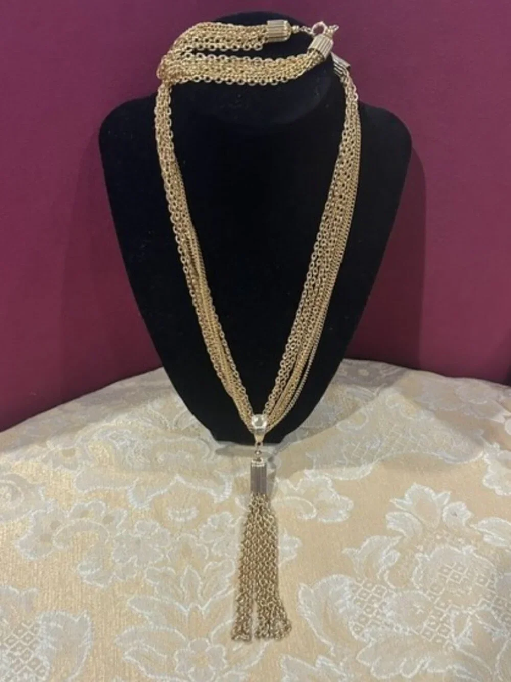 SARAH COVENTRY Multi-Strand Gold Tassel Necklace Bracelet SET